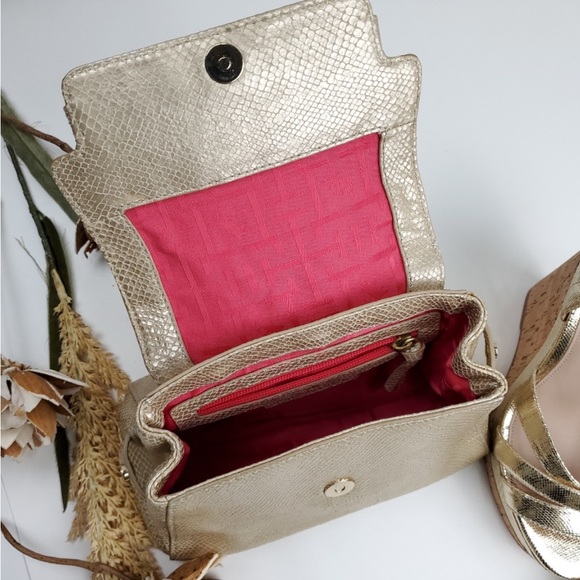 EUC Elaine Turner Champagne Gold snakeskin leather bag with bamboo handle - Picture 8 of 13